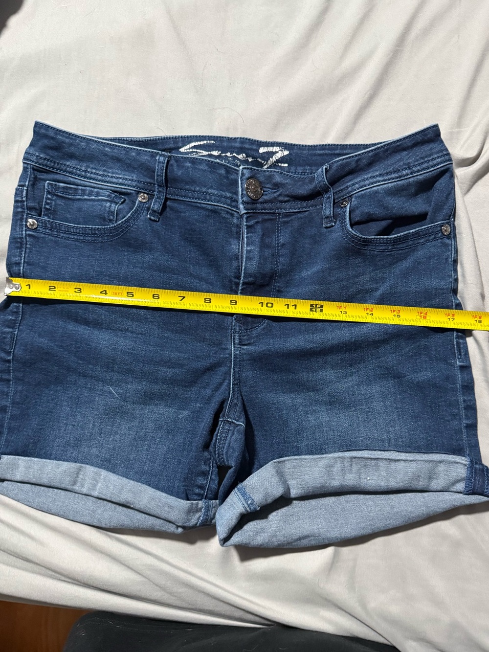 Seven7 Dark Blue Rolled Cuff Denim Shorts